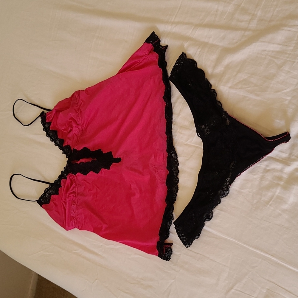 Jezebel Hyper Pink Tank Top and Black Lace G-string